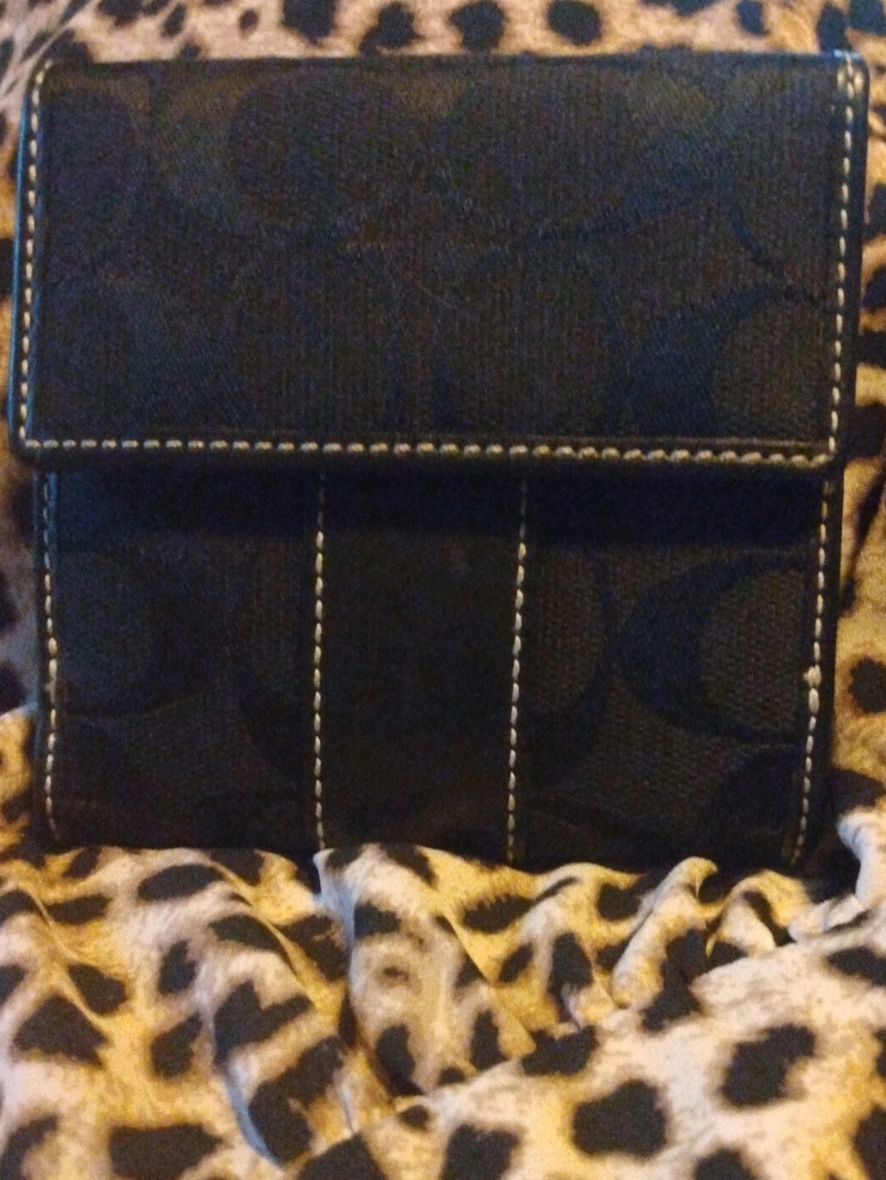 Coach Black Signature Canvas Small Wallet with Contrast Stitching